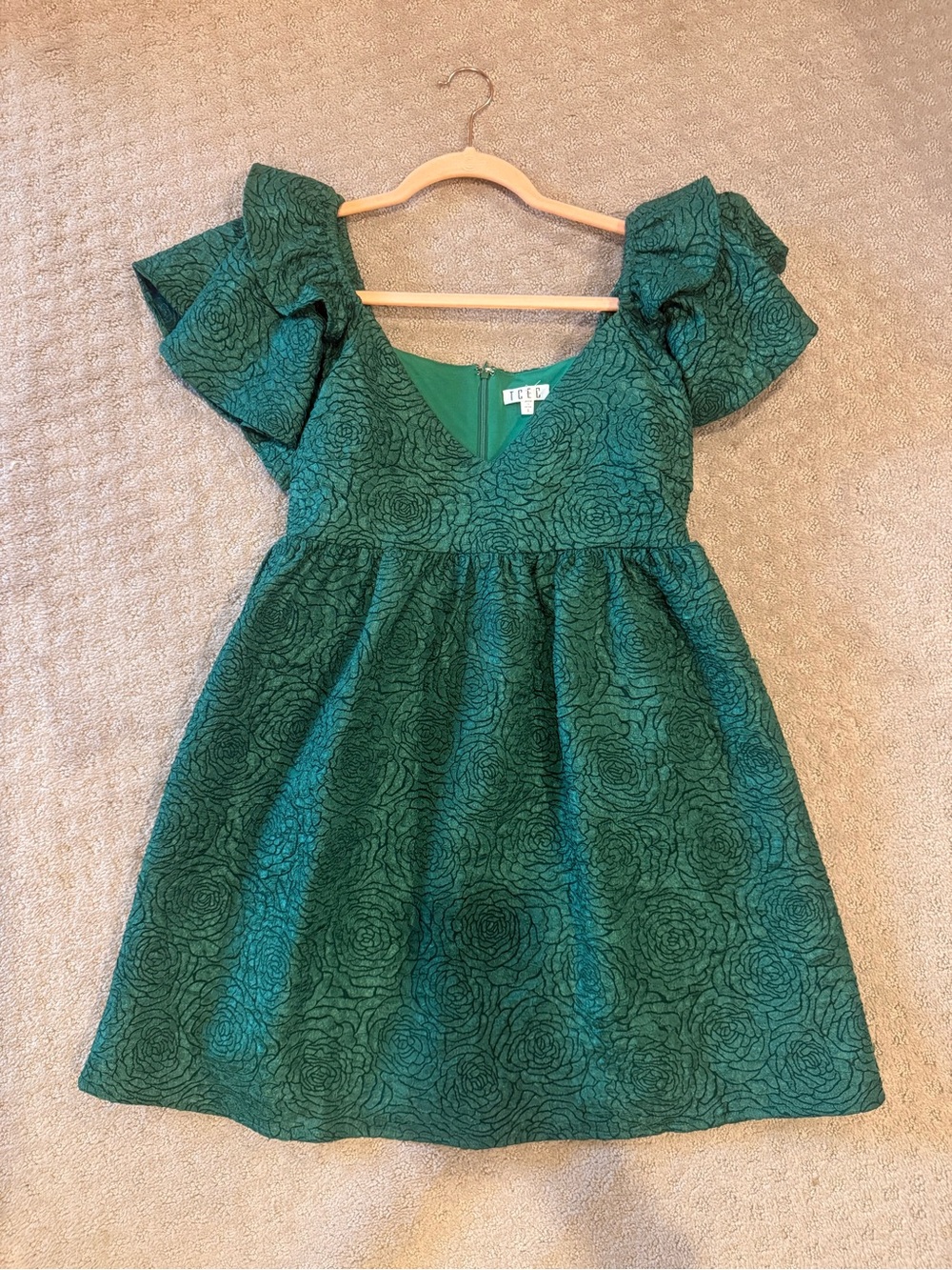 Women’s TCEC Emerald Green Dress w/ Rose Decals Size S